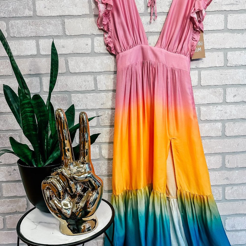 NWT- Pink Ombre Coverup/Maxi Dress with side slit and back tie